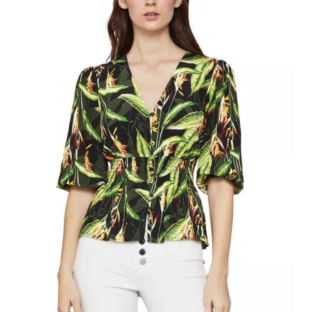 BCBGMAXAZRIA Women's Floral-Print Smocked-Waist Top - various sizes